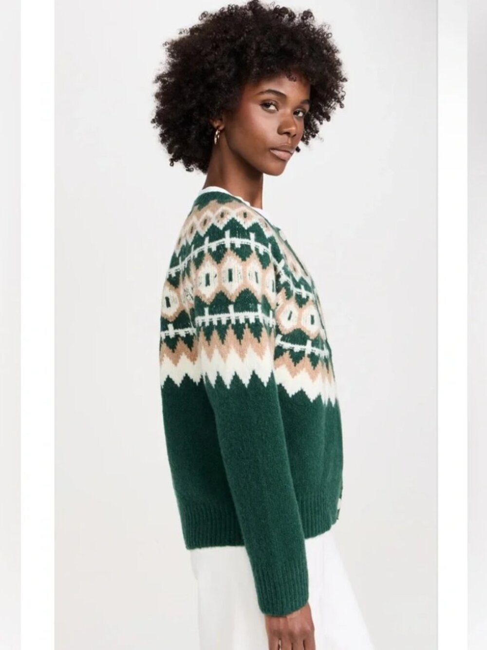 Favorite Daughter "The Snowed In Cardigan" in Green Fair Isle, Size Medium - Picture 4 of 13